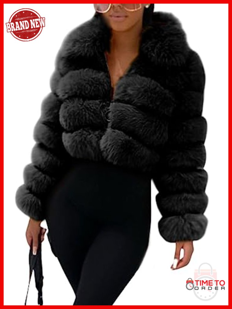Faux Fur Cropped Puffer Jacket Zip Up Winter Warm Fuzzy Teddy Coat